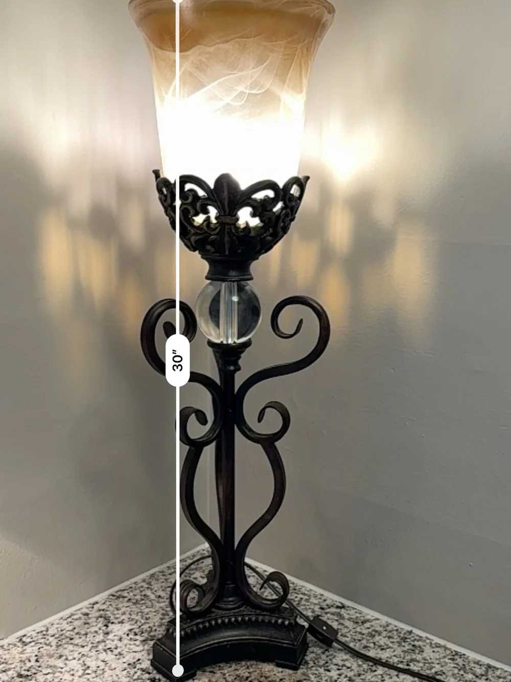 Elegant Amber Glass Table Lantern with Ornate Bronze-Finish Base